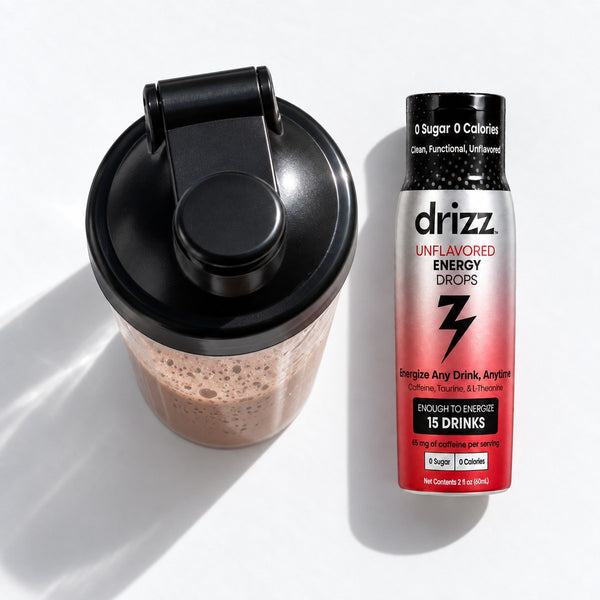 Drizz Unflavored Energy Drops squeezed into protein shake