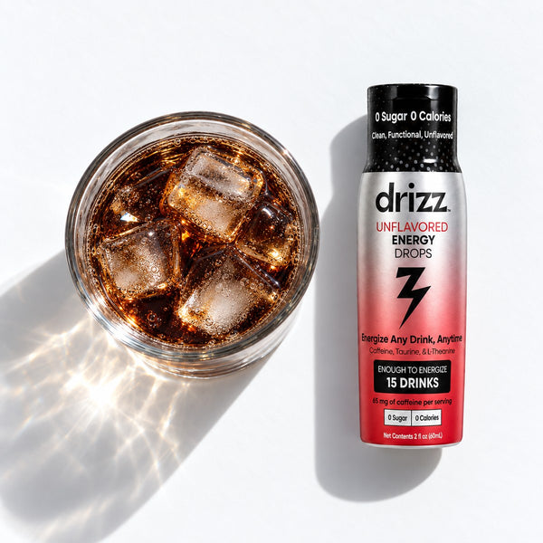 Drizz Unflavored Energy Drops squeezed into soda
