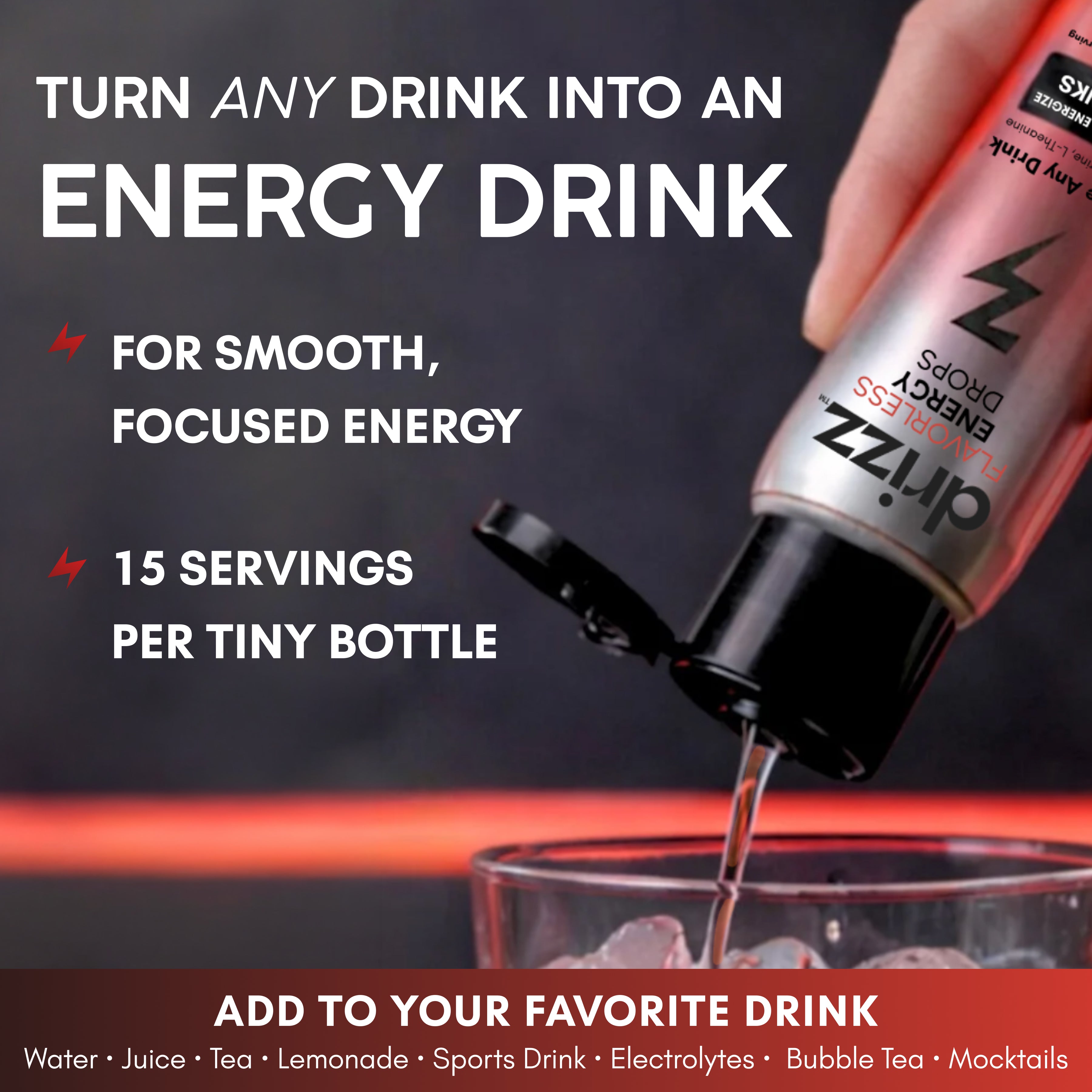 Drizz Energy Drops – Unflavored Liquid Energy, Sugar-Free with L-Theanine, Taurine, and Caffeine from Green Tea