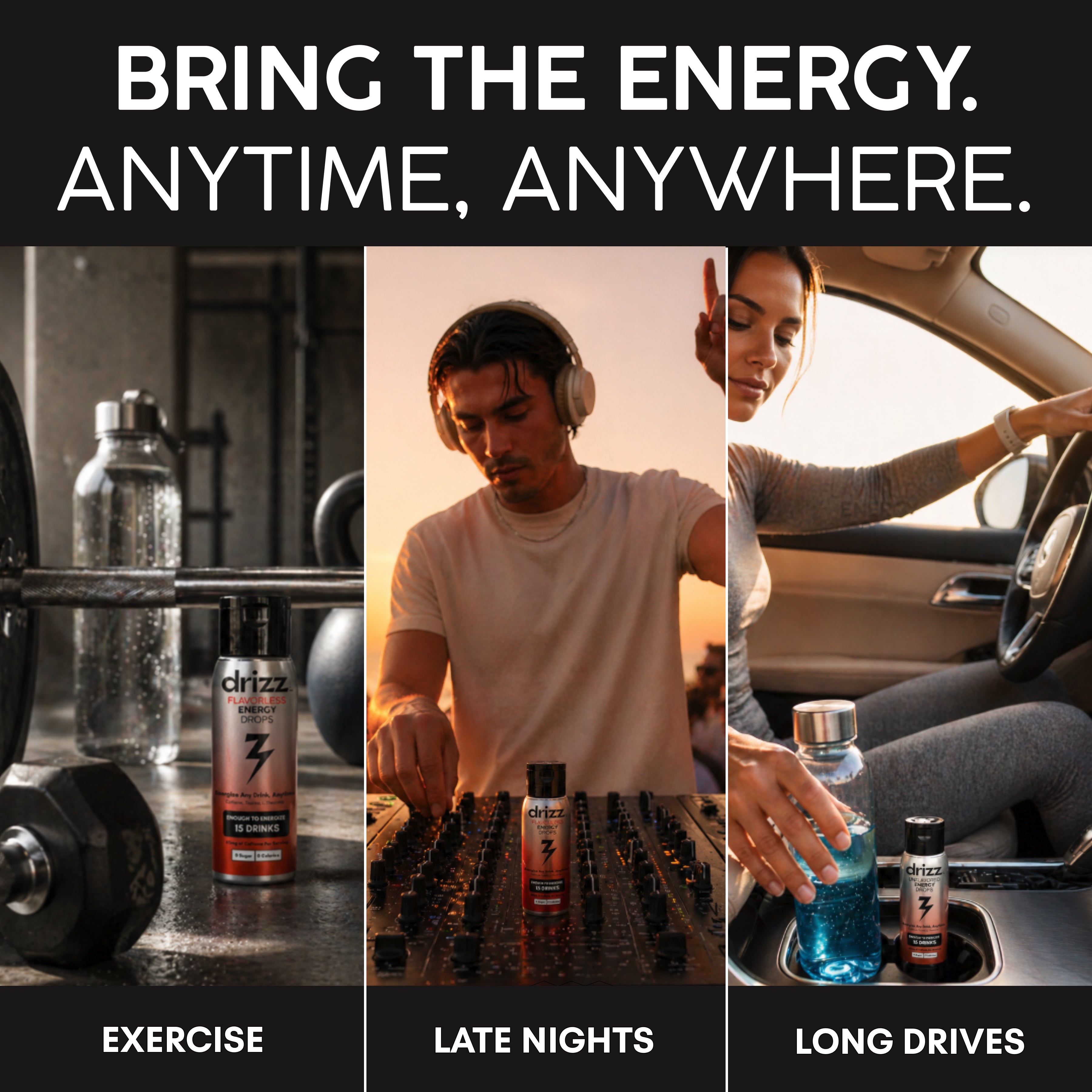 Drizz Energy Drops – Unflavored Liquid Energy, Sugar-Free with L-Theanine, Taurine, and Caffeine from Green Tea