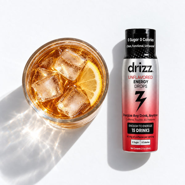 Drizz Unflavored Energy Drops squeezed into iced tea
